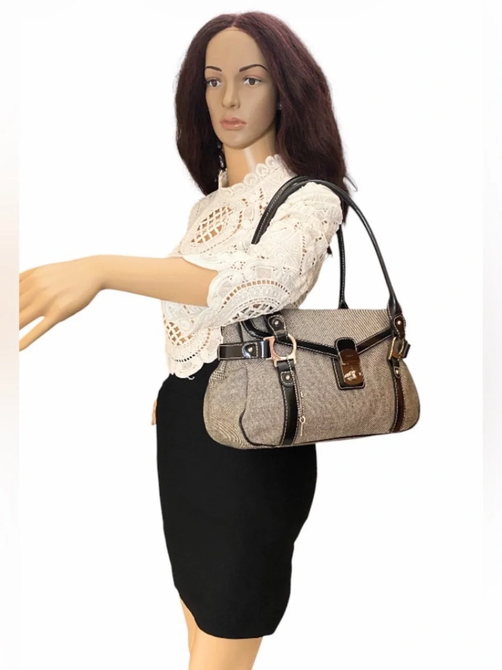 Rafē New York leather and canvas shoulder bag